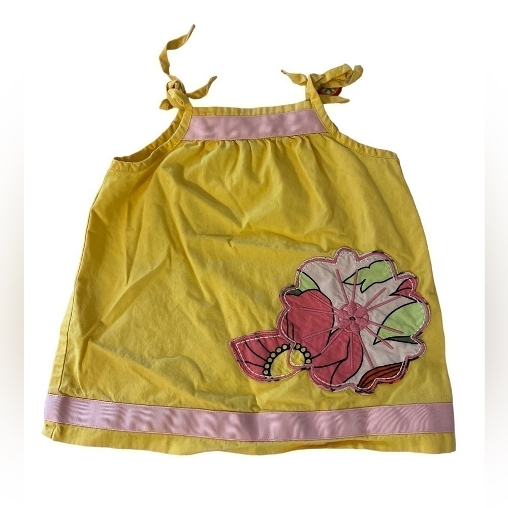 Hanna Andersson Yellow Floral Embroidered Tank Tie Dress size 70 / 6-12 months